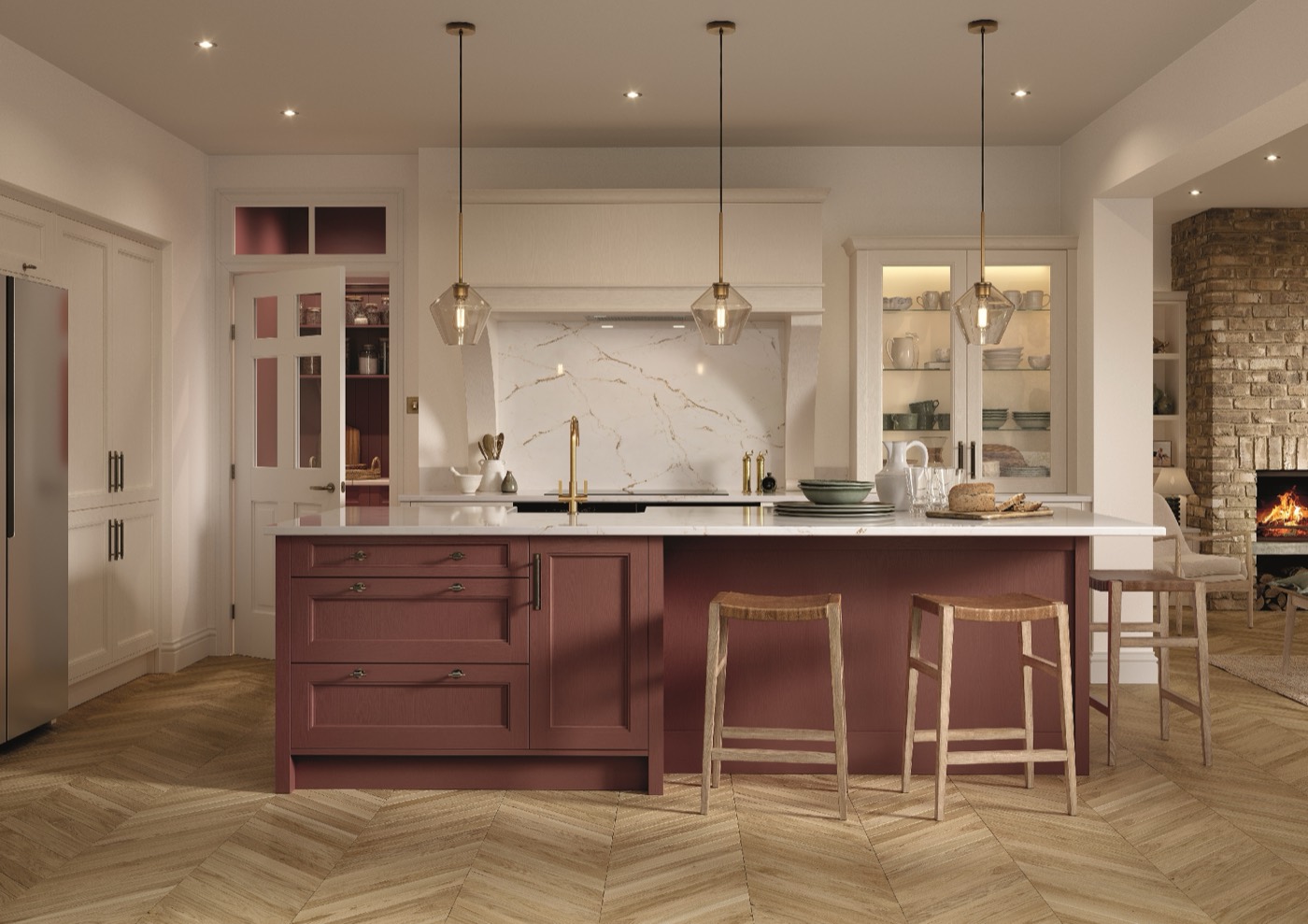 Lawrenson shaker kitchen in Shell & Antique Red