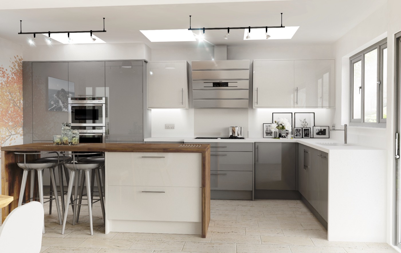 Roma modern kitchen in Dark Grey & Cream