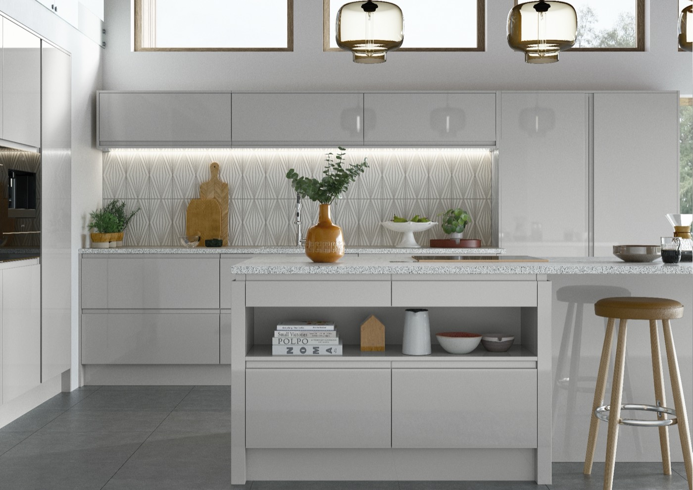 Strada Gloss modern kitchen in Light Grey