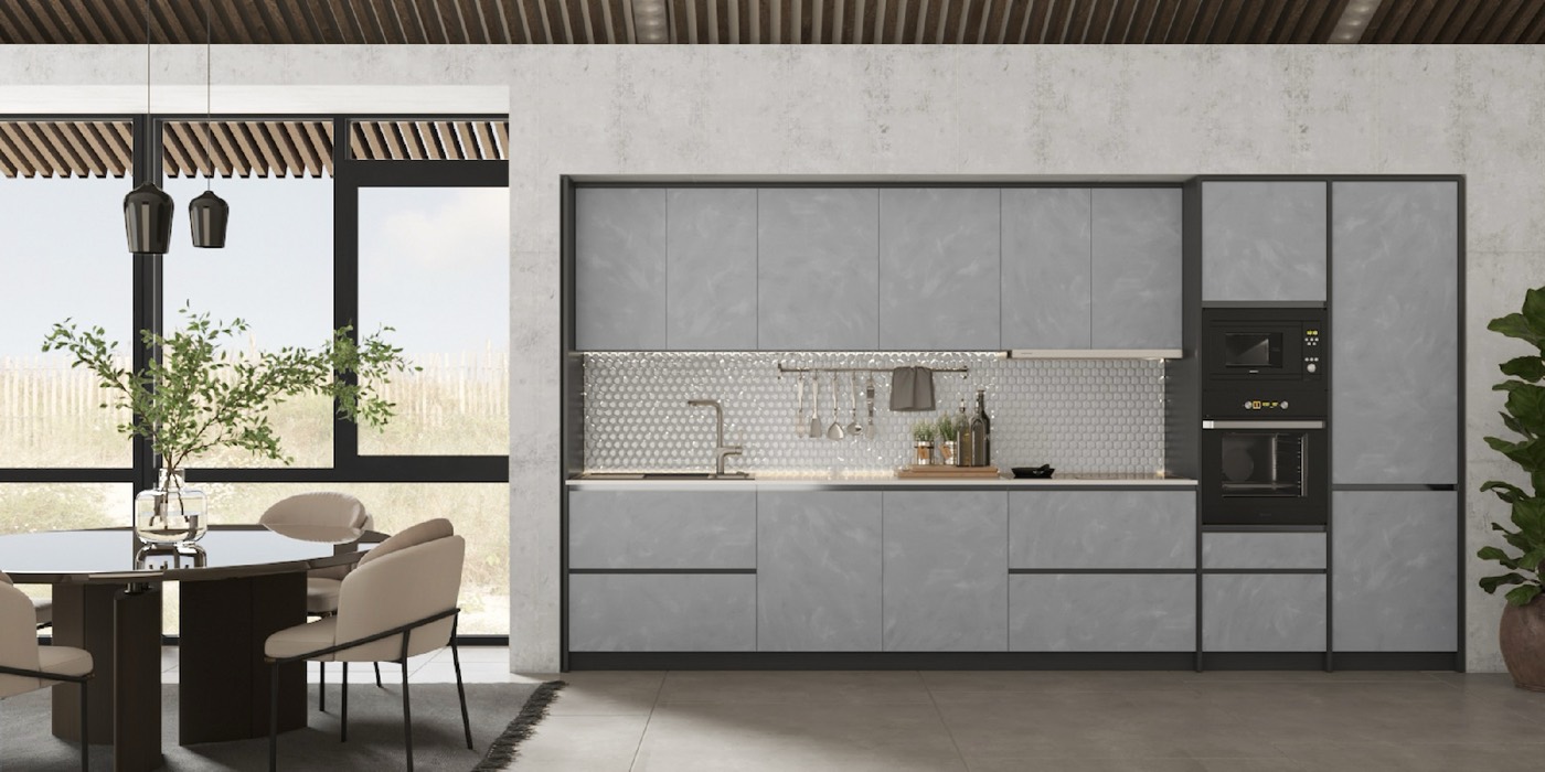 Verona modern kitchen in Steel Board Aluminio